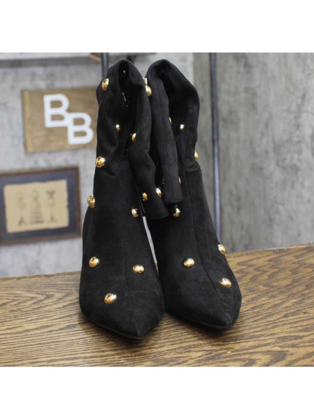 NWT A New Day Justice Boots Faux Suede Embellished Pin Jet Black / Gold 7.5M - Picture 5 of 10